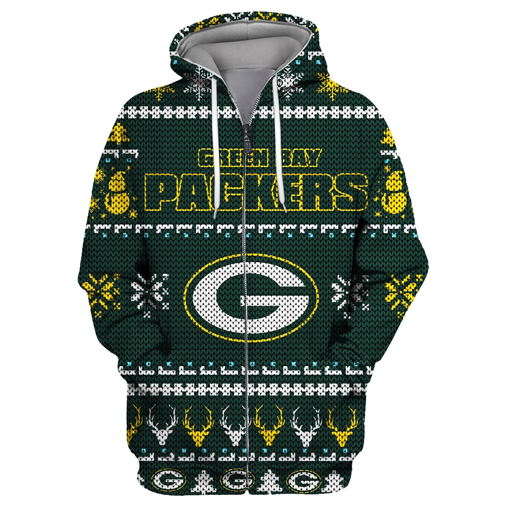 Green Bay Packers Christmas Zipper Hoodie