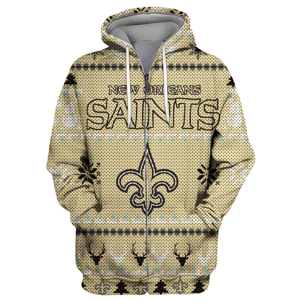 New Orleans Saints Christmas Zipper Hoodie