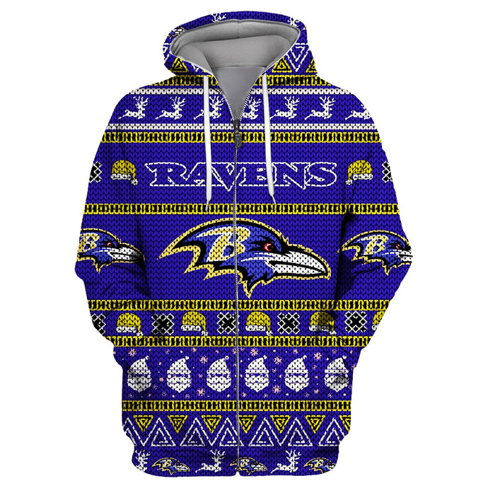 Baltimore Ravens Casual Christmas Zipper Hoodie