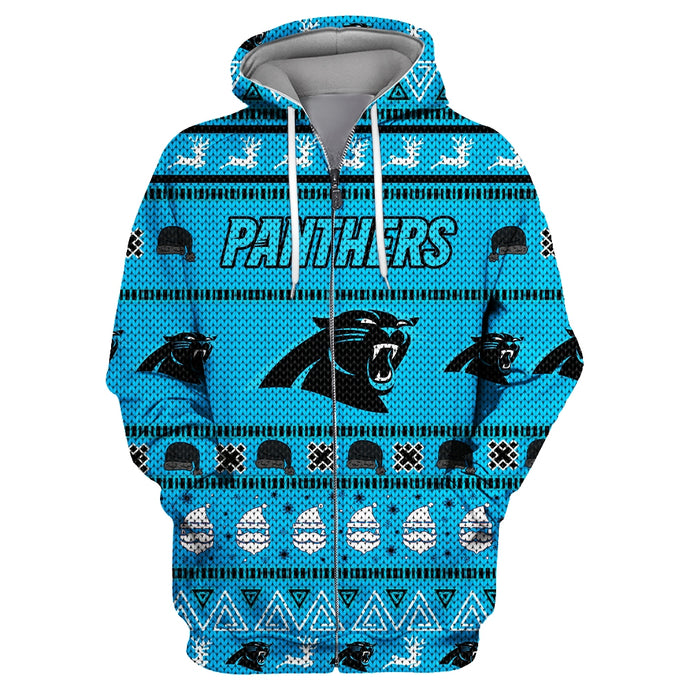 Carolina Panthers Casual Christmas Zipper Hoodie