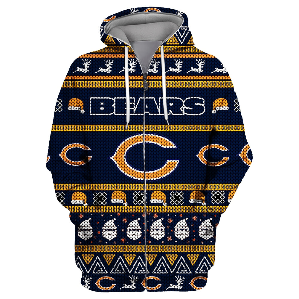 Chicago Bears Casual Christmas Zipper Hoodie