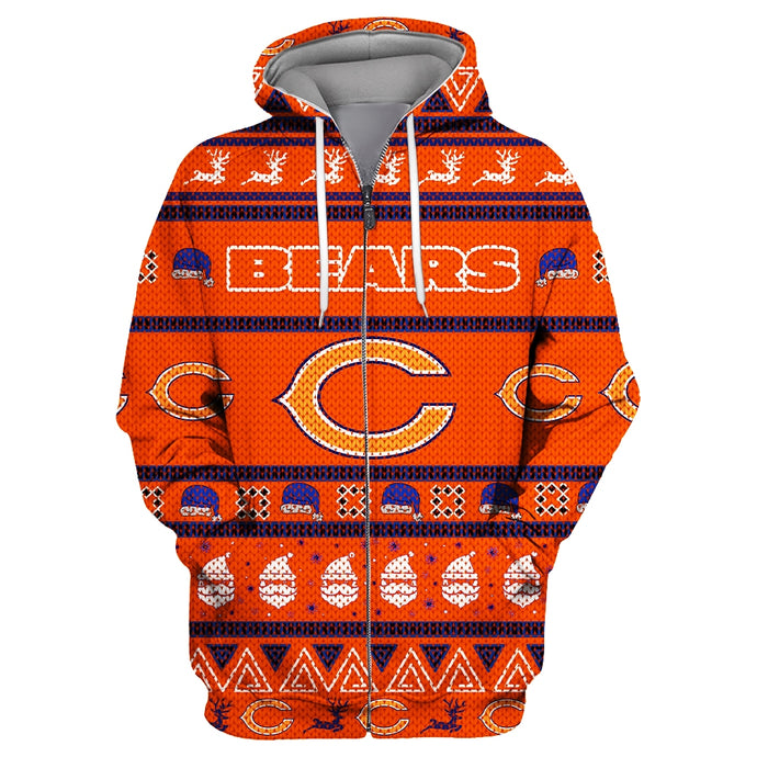 Chicago Bears Casual Christmas Zipper Hoodie