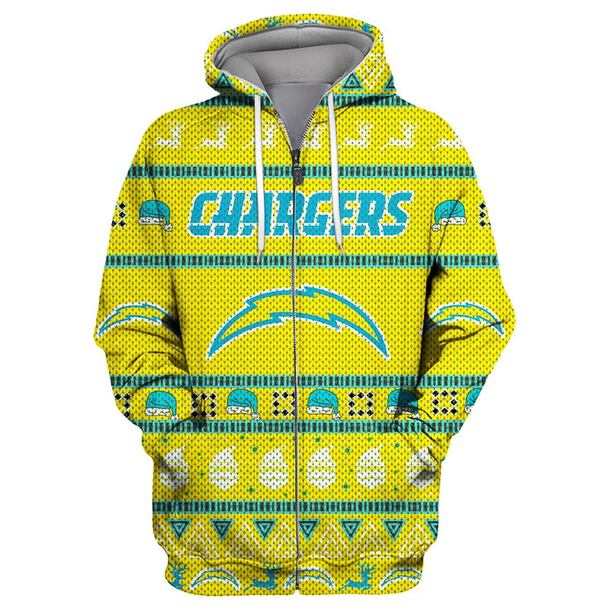 Los Angeles Chargers Casual Christmas Zipper Hoodie