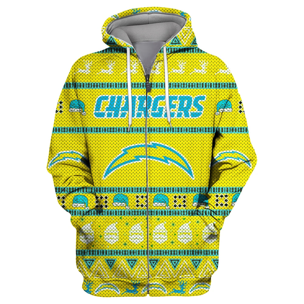 Los Angeles Chargers Casual Christmas Zipper Hoodie