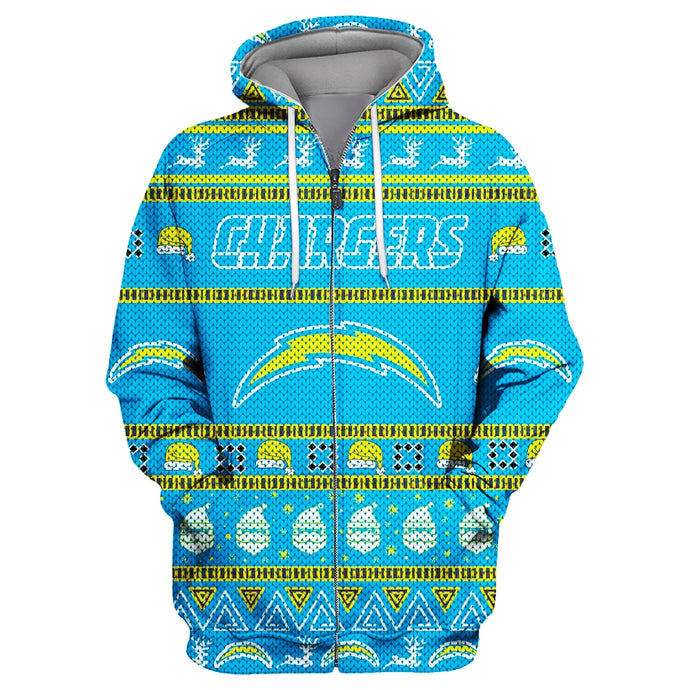 Los Angeles Chargers Casual Christmas Zipper Hoodie