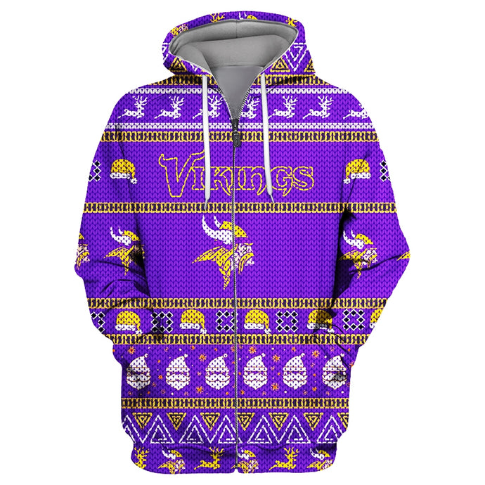 Minnesota Vikings Casual Christmas Zipper Hoodie