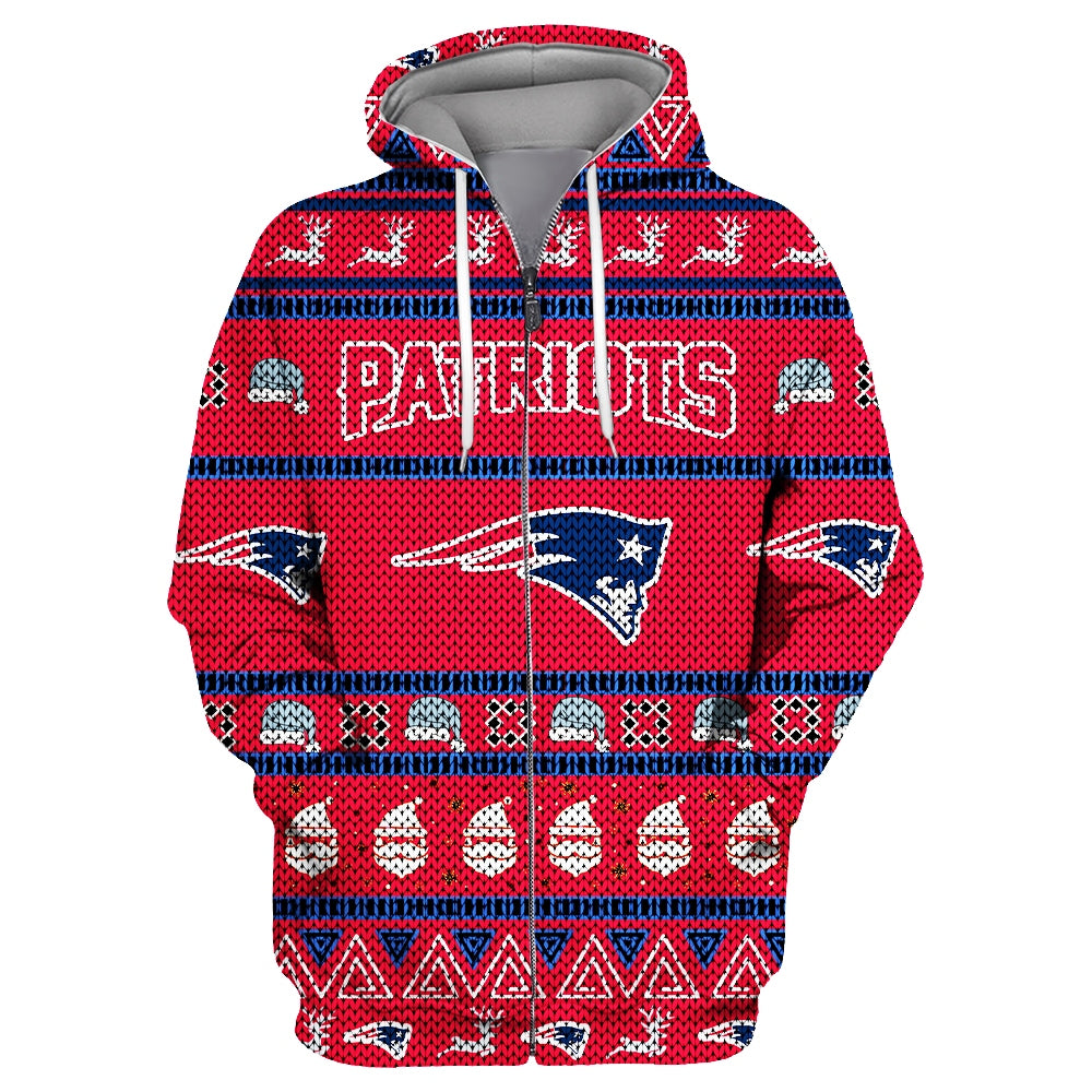 New England Patriots Casual Christmas Zipper Hoodie