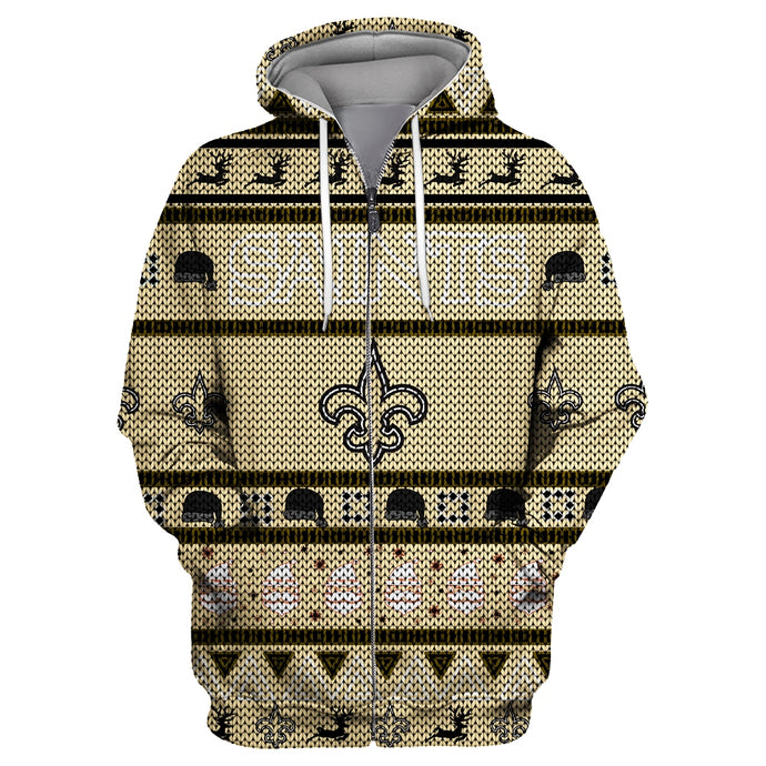 New Orleans Saints Casual Christmas Zipper Hoodie