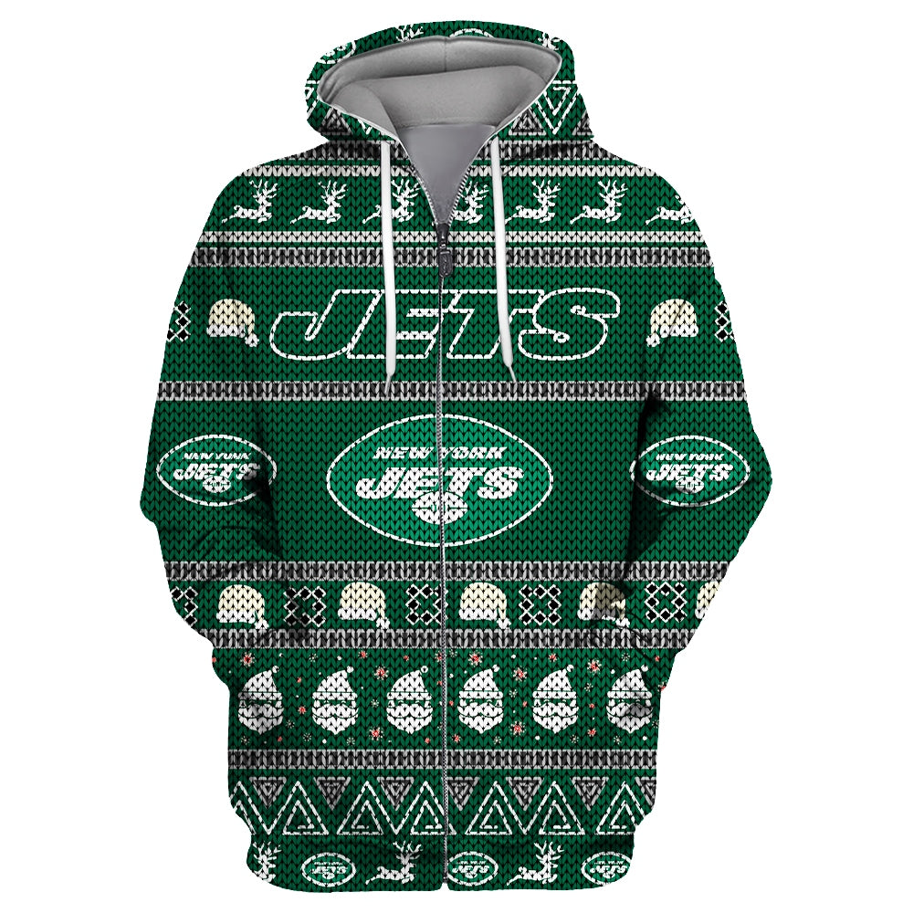 New York Jets Casual Christmas Zipper Hoodie