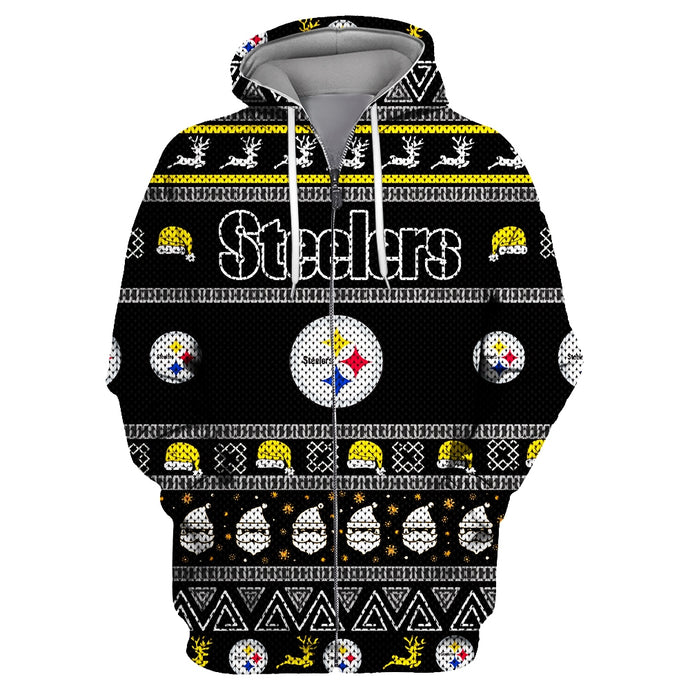 Pittsburgh Steelers Casual Christmas Zipper Hoodie