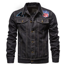 Load image into Gallery viewer, Carolina Panthers Denim Jacket