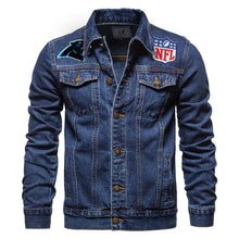 Load image into Gallery viewer, Carolina Panthers Denim Jacket