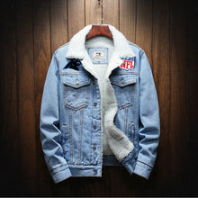 Load image into Gallery viewer, Carolina Panthers Fur Denim Jacket