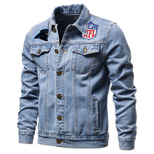 Load image into Gallery viewer, Carolina Panthers Denim Jacket