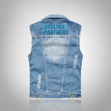 Load image into Gallery viewer, Carolina Panthers Denim Vest Jacket