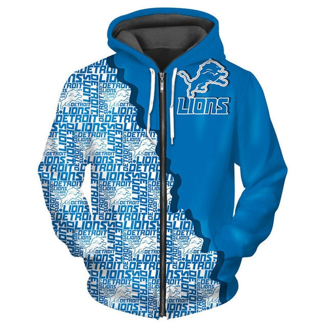 Detroit Lions Cool 3D Zipper Hoodie