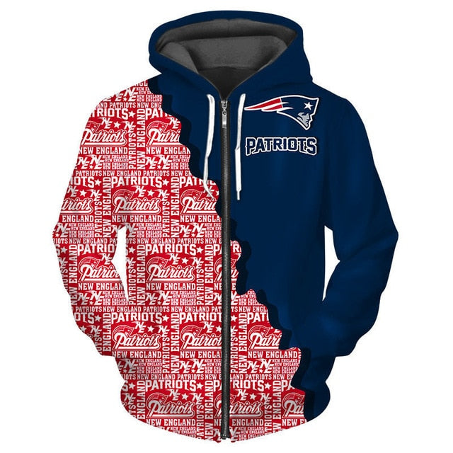 New England Patriots Cool 3D Zipper Hoodie