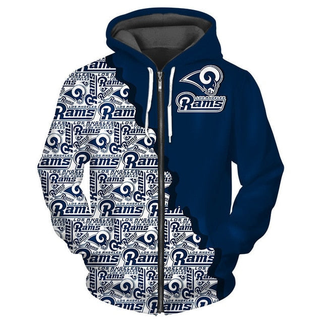 Los Angeles Rams Cool 3D Zipper Hoodie