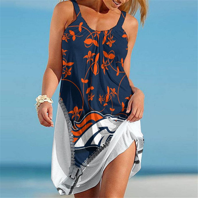 Denver Broncos Women Floral 3D Beach Dress