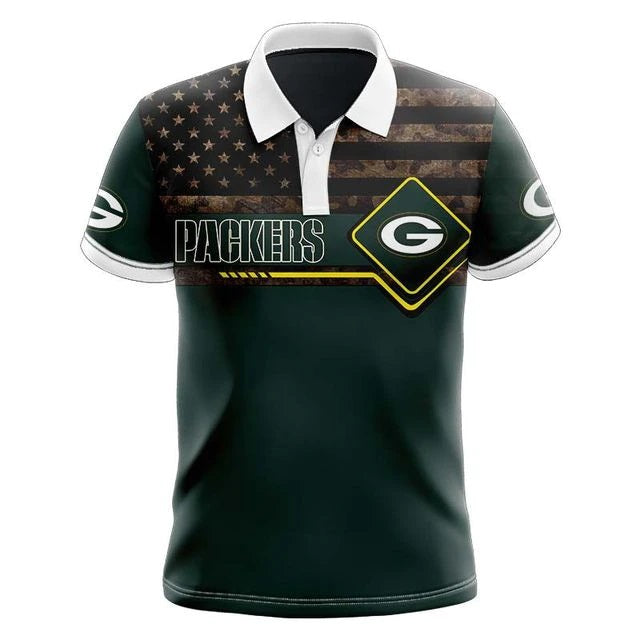 Green Bay Packers American Flag Polo Shirt