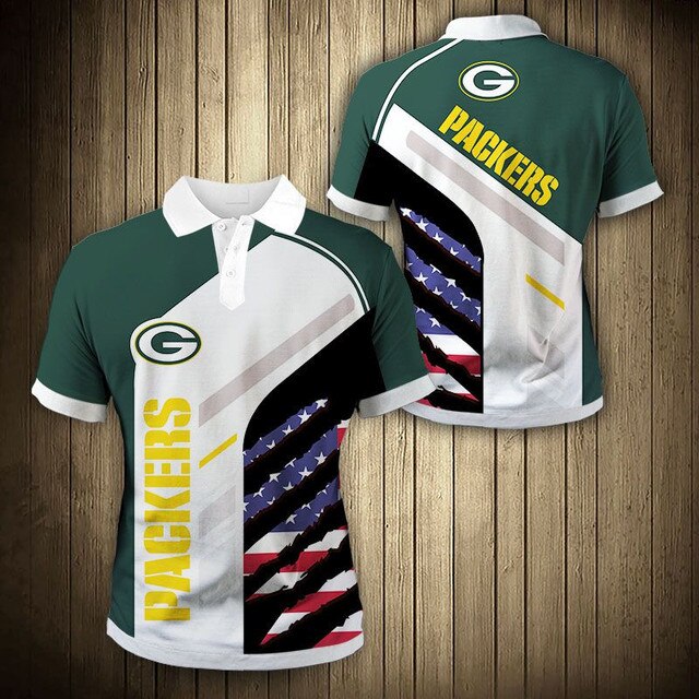 Green Bay Packers American Flag Polo Shirt