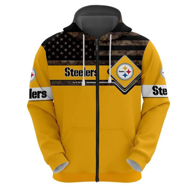 Pittsburgh Steelers American Flag Zipper Hoodie