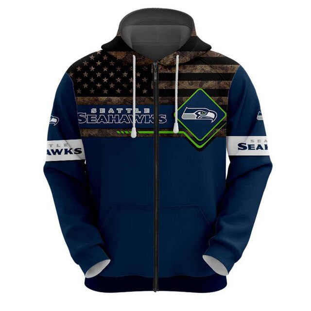 Seattle Seahawks American Flag Zipper Hoodie