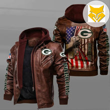 Load image into Gallery viewer, Green Bay Packers American Flag Leather Jacket