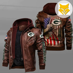 Green Bay Packers American Flag Leather Jacket