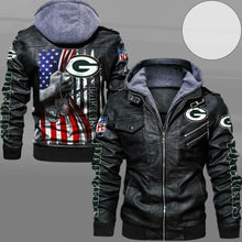 Load image into Gallery viewer, Green Bay Packers American Flag Leather Jacket