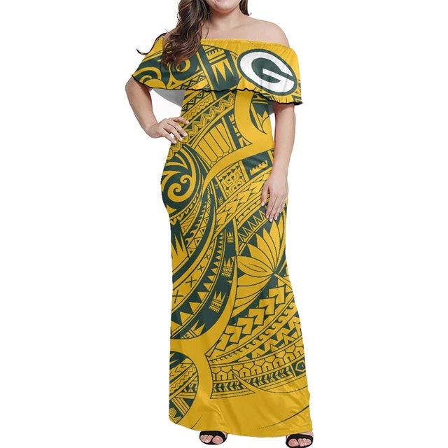 Green Bay Packers Women Elegant Aloha Maxi Dress