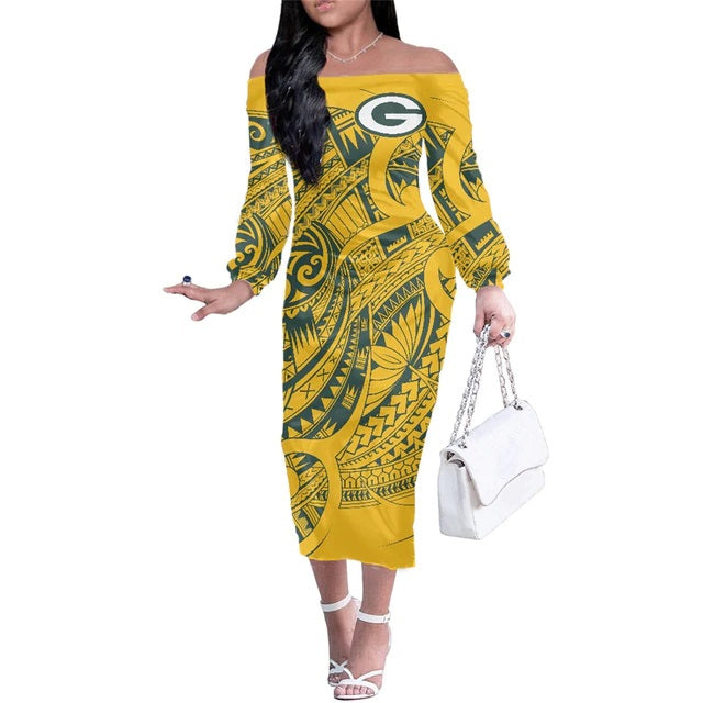 Green Bay Packers Women Elegant Aloha Midi Dress