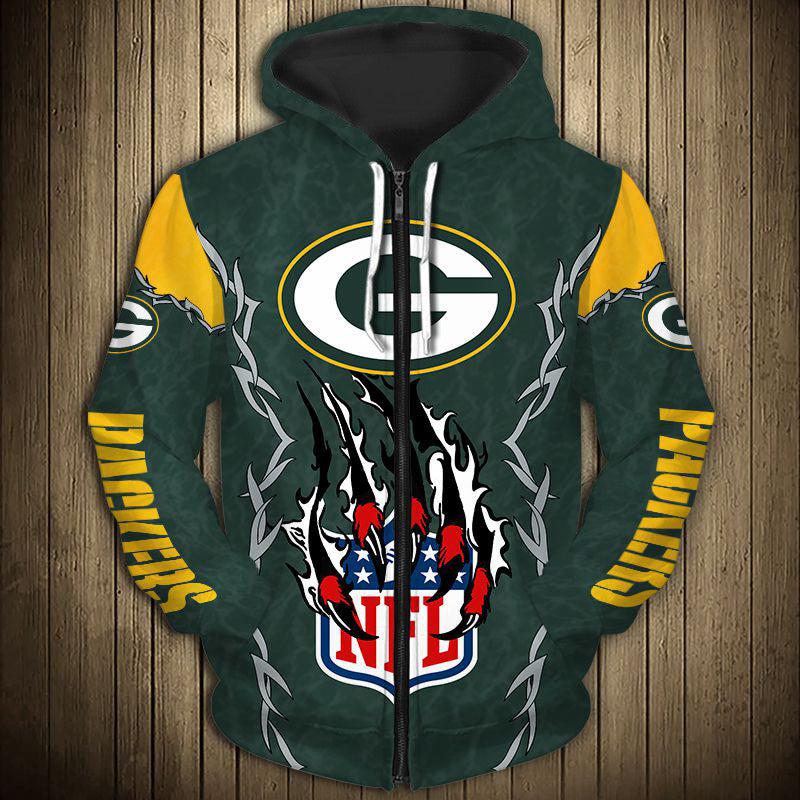 Green Bay Packers Claw 3D Zipper Hoodie