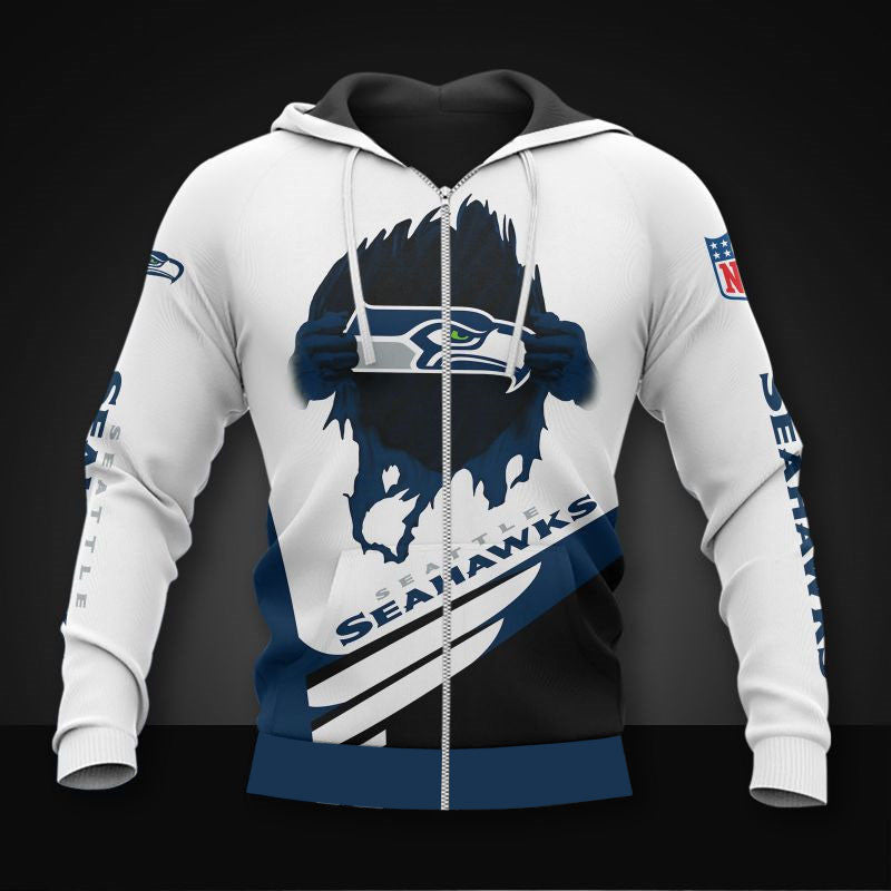 Seattle Seahawks Casual 3D Zipper Hoodie