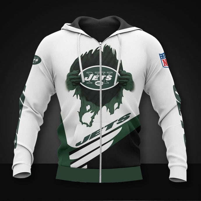 New York Jets Casual 3D Zipper Hoodie