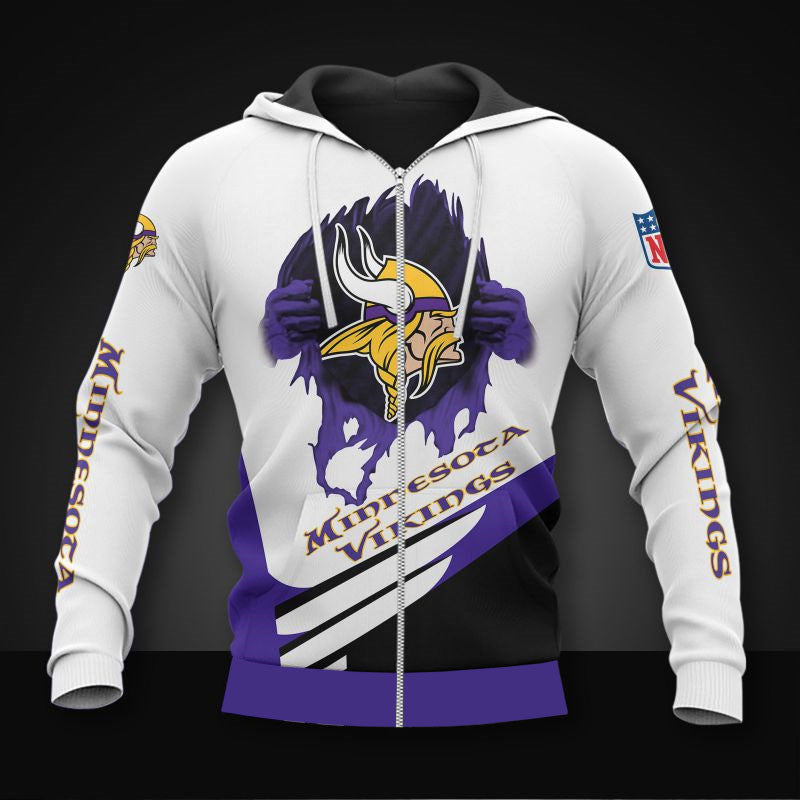 Minnesota Vikings Casual 3D Zipper Hoodie