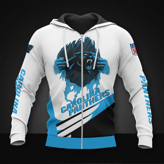 Carolina Panthers Casual 3D Zipper Hoodie