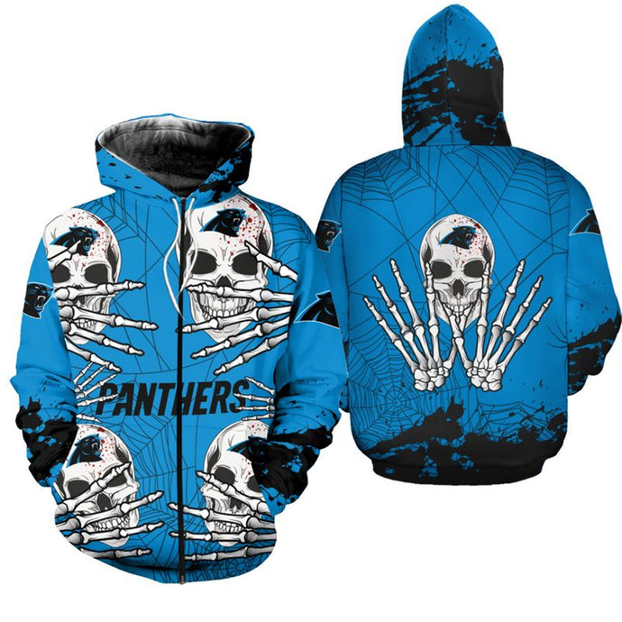 Carolina Panthers Halloween Skull Zipper Hoodie