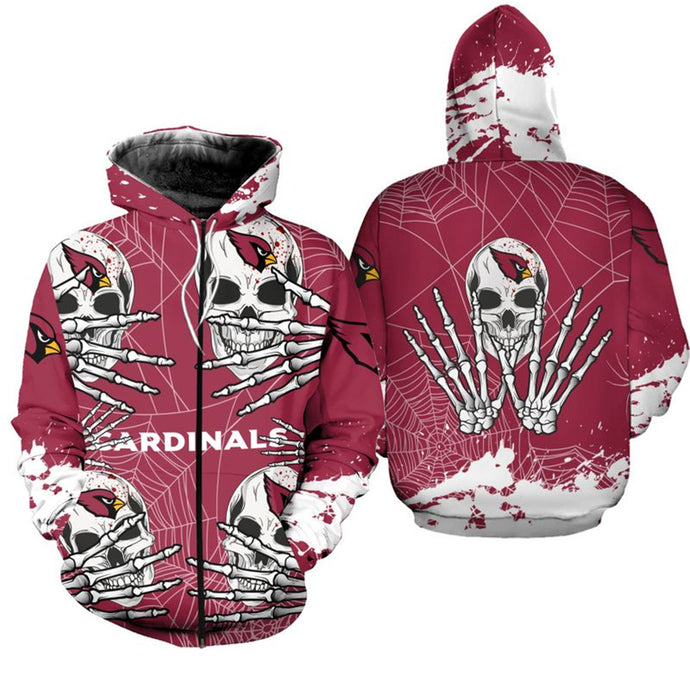 Arizona Cardinals Halloween Skull Zipper Hoodie