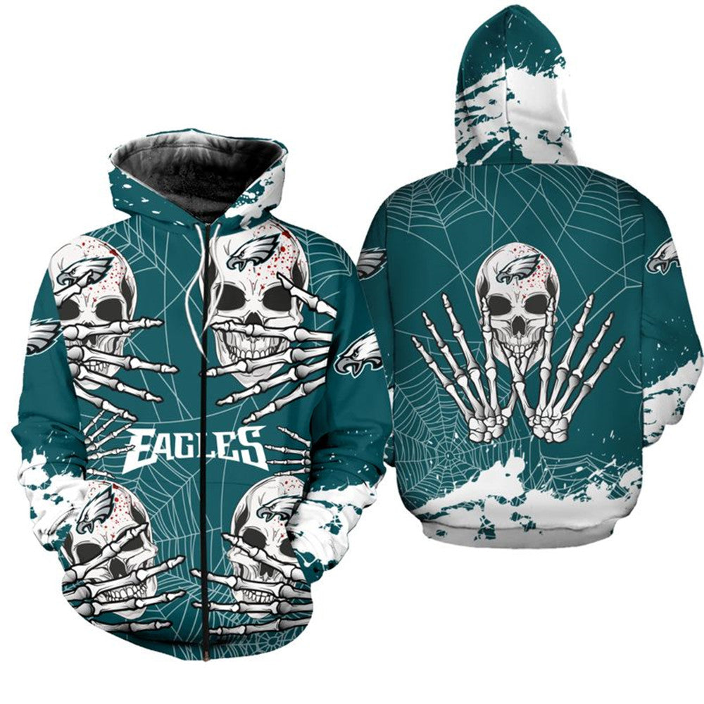 Philadelphia Eagles Halloween Skull Zipper Hoodie