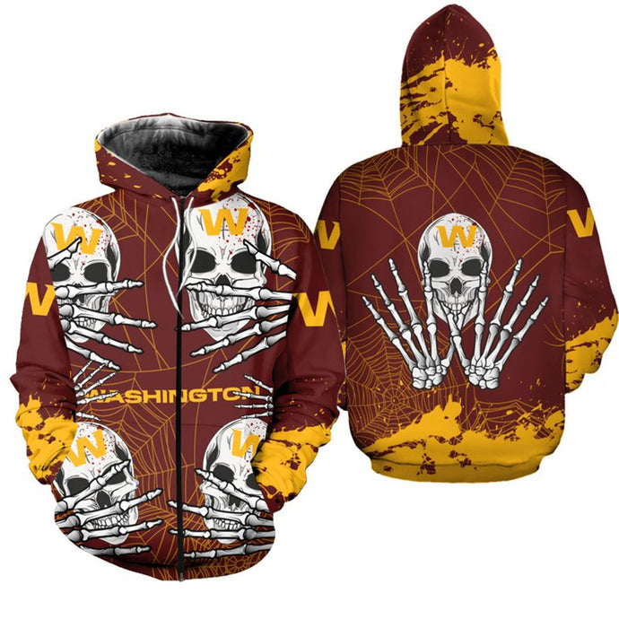 Washington Commanders Halloween Skull Zipper Hoodie