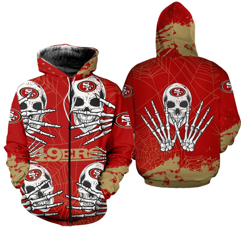 San Francisco 49ers Halloween Skull Zipper Hoodie