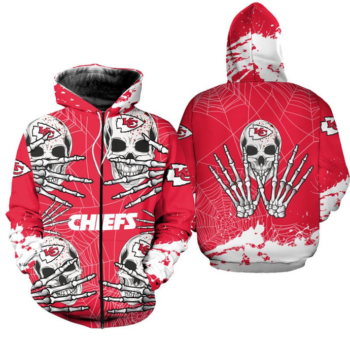 Kansas City Chiefs Halloween Skull Zipper Hoodie