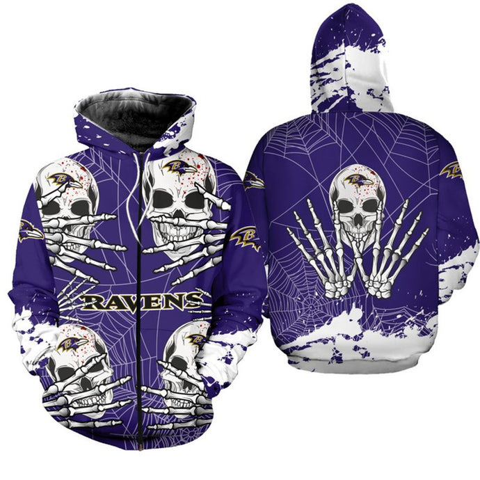 Baltimore Ravens Halloween Skull Zipper Hoodie