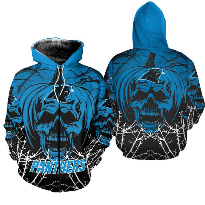 Carolina Panthers Pumpkin Skull Zipper Hoodie