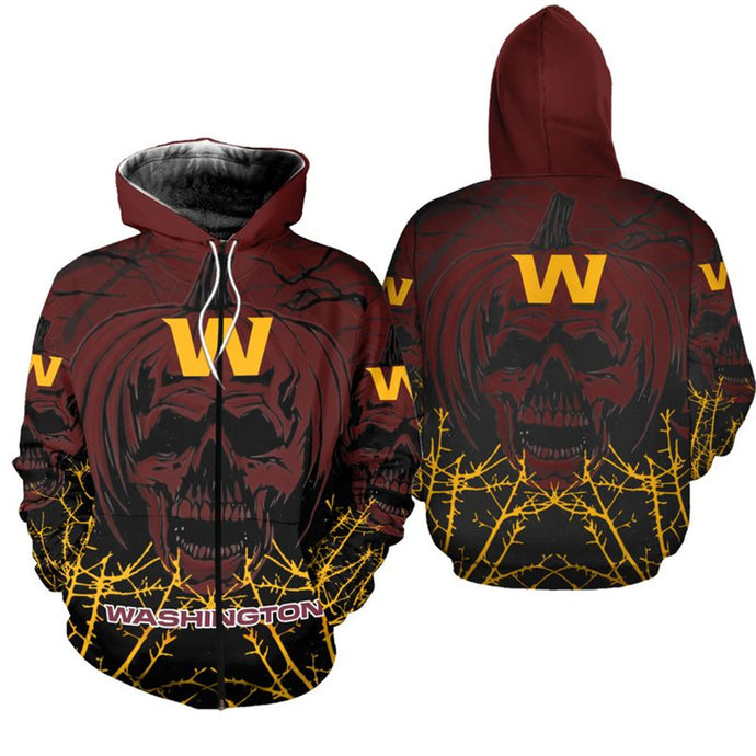 Washington Commanders Pumpkin Skull Zipper Hoodie