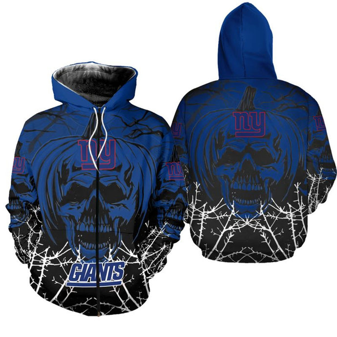 New York Giants Pumpkin Skull Zipper Hoodie