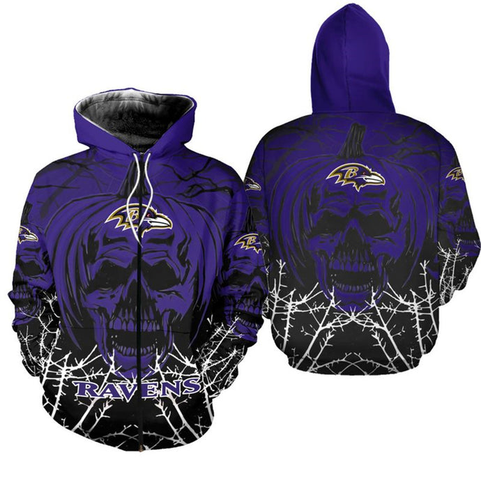 Baltimore Ravens Pumpkin Skull Zipper Hoodie