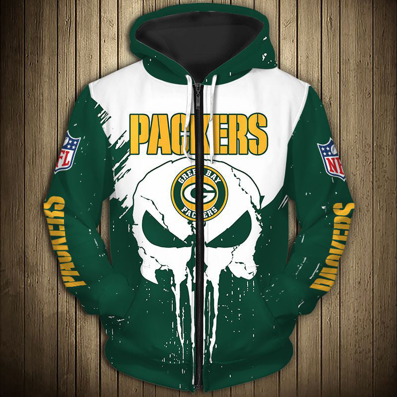 Green Bay Packers Skull Zipper Hoodie