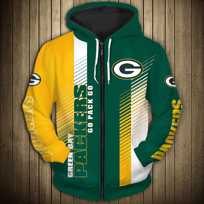 Green Bay Packers Stripes Zipper Hoodie